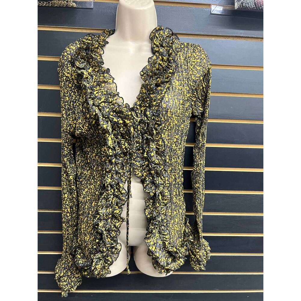 NEW MICHAEL K women's loveless ruffle top in lt brown print